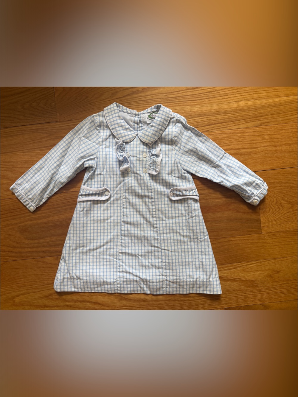 Cecil & Lou heritage smocked Girls Light Blue Checked Long-Sleeve Shirt Dress